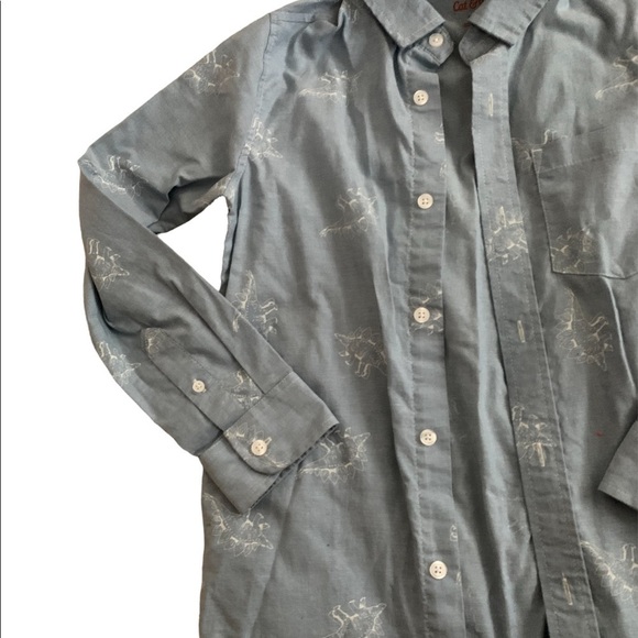 Cat & Jack | Long Sleeve Button Down Blue Collar Shirt With Dinosaur Print - Picture 5 of 7